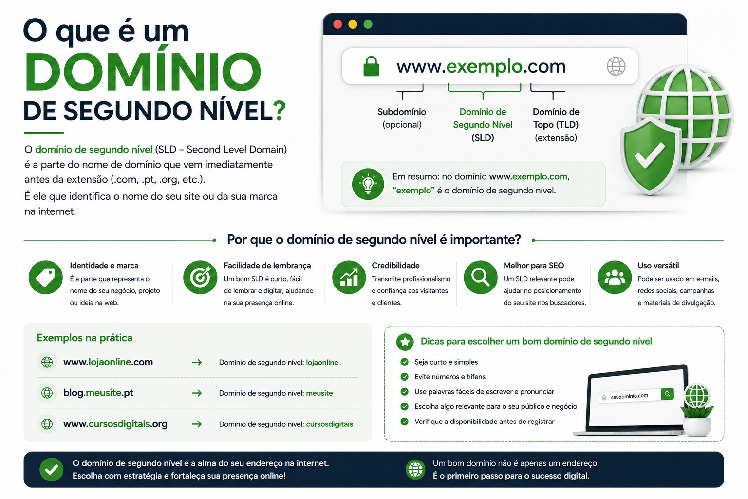 Ilustração da estrutura de um domínio incluindo o domínio de segundo nível e o domínio de topo